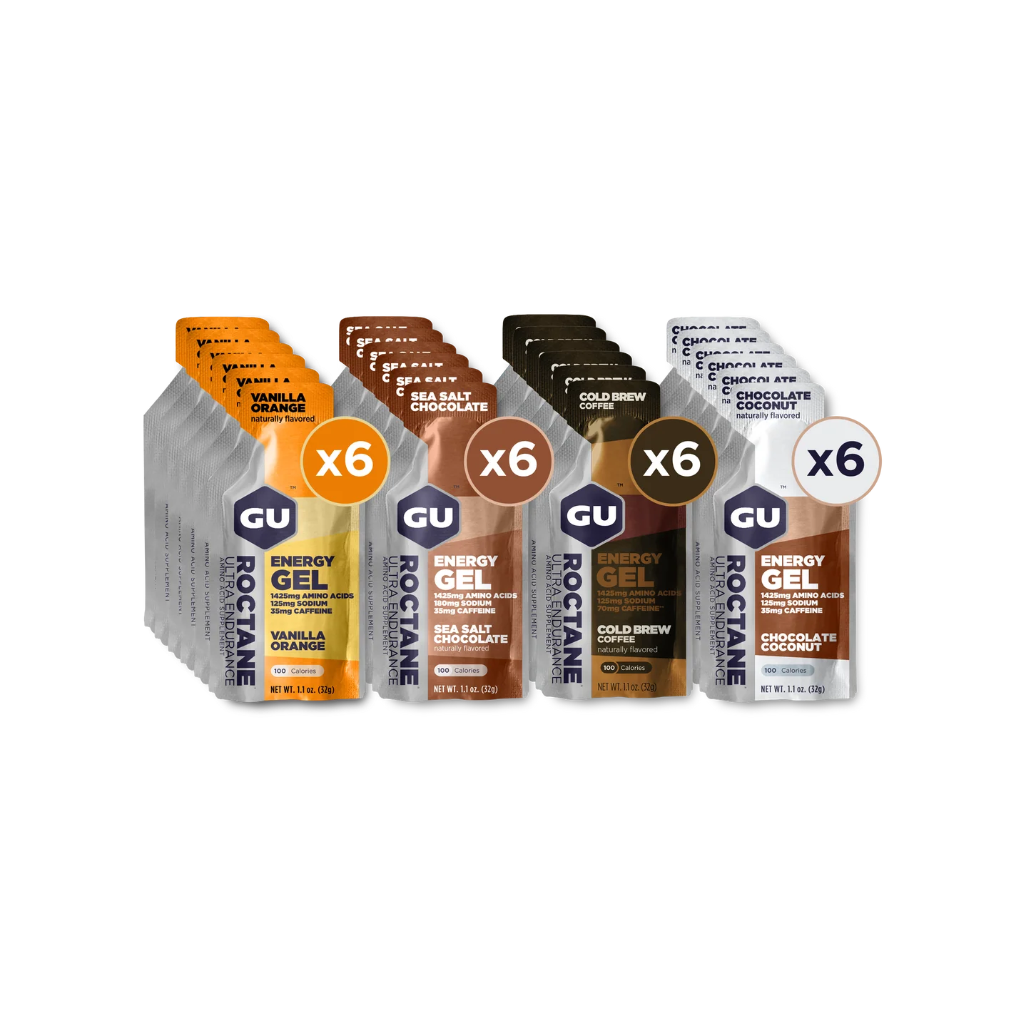 GU Roctane Energy Gel + Caffeine - Mixed Box Indulgent Flavors
